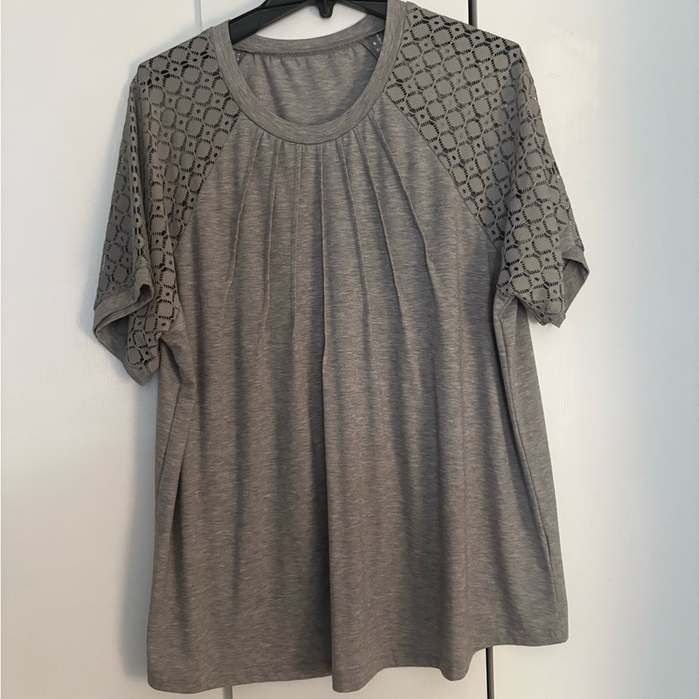 Gray Lace Sleeve Women's Top